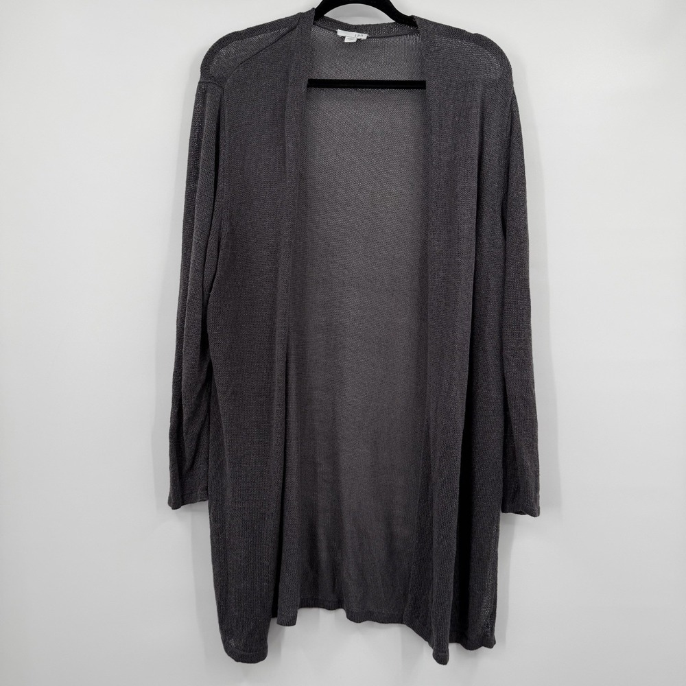 J Jill Cardigan Sweater Womens XL Grey Linen Blend Boxy Breathable Long Line